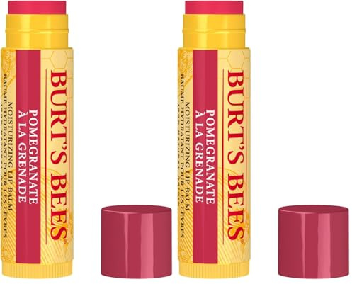 Burt's Bees 100 Prozent Natürlicher getönter Lippenbalsam, Granatapfel, mit Bienenwachs und Fruchtextrakten, 1 Stift (Packung mit 2)