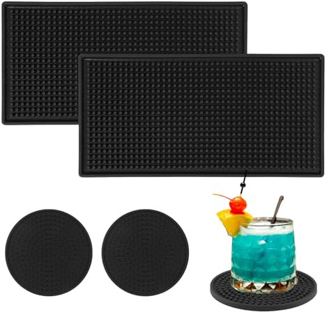 RYAN 4 Pezzi Accessori Bar Tappeto Scolapiatti Cucina 30x15cm / 10x10cm Tappetino Silicone Cocktail Tappetino Bar per il Bancone e il Piano di Lavoro
