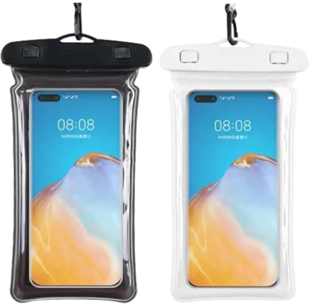 OUDQFCJ 2 Pcs Funda Impermeable para Móvil con Correa de Seguridad, Bolsa Sumergible para Teléfonos Inteligentes Negro Blanco hasta 7.2 Pulgadas