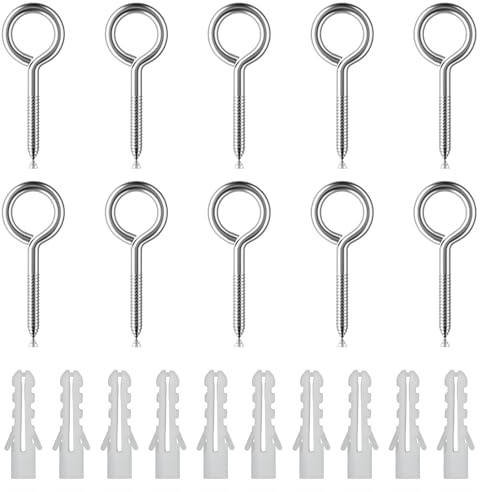 10 PCS Eye Hooks Screw Vine Eye Bolts Screw in 2.5 Inches Eyelet Screws Stainless Steel Heavy Duty Eyelet Screws Self Tapping Ring Nails Rust and Corrosion Resistant for Garden String Lights Plants