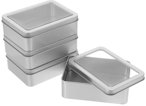 Ciieeo 4pcs Small Rectangular Metal Tinplate Box Window Lid for Cookie Storage and Craft Supplies Organization
