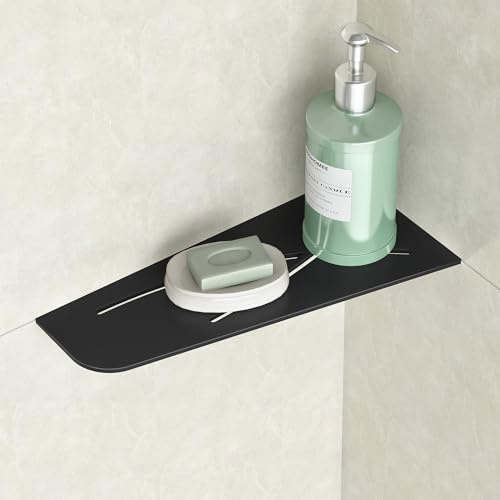 Neohomee Eck-Duschregal Edelstahl 304 Schwarze Duschablage mit Fugenkratzer Fliesen, Einbau-Duschkorb für Badezimmer-Aufbewahrung Ohne Bohren, 350x144 mm