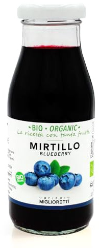 Agricola Miglioretti - Succo di mirtillo 200 ml - 100% Biologico, Spremuta a Freddo senza Zuccheri Aggiunti - Prodotto Italiano Naturale e Dissetante