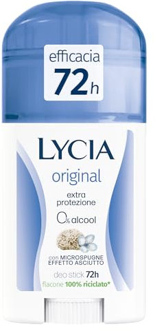 Lycia, Original Deodorante Stick con Microspugne Effetto Asciutto per una Sensazione di Freschezza Durevole, Efficace fino a 72H, Senza Alcool, 40 ml
