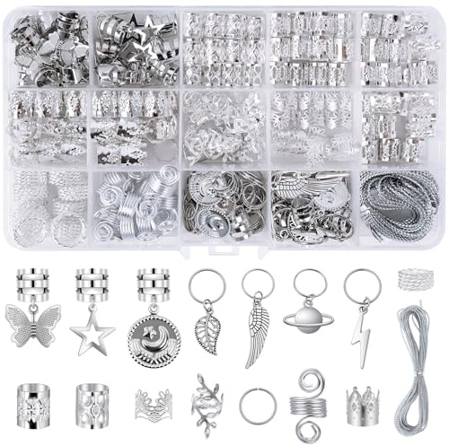 Verstellbar Schmuck Haarspiralen Clips Silber - 245 Haarschmuck für Zöpfe，Metall Hair Accessories Braids, Haarspiralen Clips, zum Haarstyling für Dreadlock-Zubehör für Frauen Männer Zöpfe Dekoration