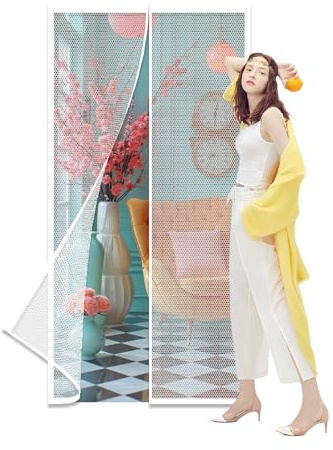 Magnetic Fly Screen Door 74 x 255 cm Easy Installation Without Drilling Mesh Curtain Enhanced Screen Mesh for Single Or Double Door Customize Size, White