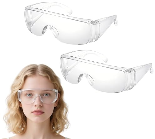 JiaYiXu 2 Pcs Safety Goggles Adult - Protective Goggles, Protective Glasses, Scratch-Resistant UV-Protective Safety Goggles Over Glasses for Construction, Lab & Outdoor Use (Transparent Lens)