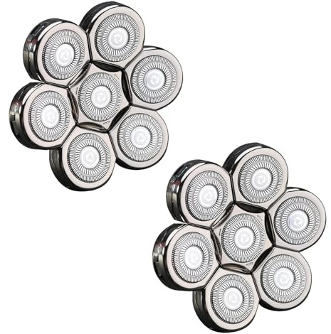 Têtes de rasoirs rotatives compatibles avec LOEVERY - 7 têtes flottantes de remplacement - Lames à double anneau pour Série 5/6/7 (Recharge pour rasoir 7 lames - 2 pièces - Argenté)
