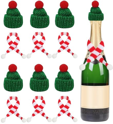 20 Stück Wichtel Zubehör Weihnachten, Mini Weihnachtsmützen Schal Kleine Nikolausmützen Wichtelmütze Basteln, Miniatur Sorgenwürmchen Strickmützen Flaschen Deko Wichteltür Puppenhaus Wichtelzubehör