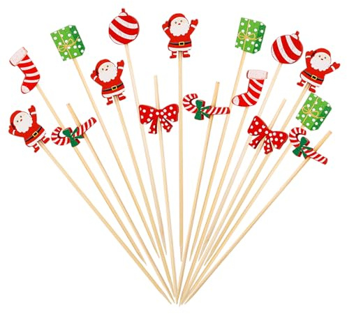 ENLACE 100 spiedini in legno per Natale, cocktail, spiedini, finger food di Natale, stuzzicadenti in legno, calze di Natale, spiedini per frutta, cupcake