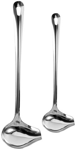 EPIGEIST 2 pezzi Cucchiaio da Salsa in Acciaio Resistente Mestolo da Cucina con Beccuccio Papera per Decorare e Servire Salse Cucchiai per Zuppe e Hot Pot Manico Ergonomico e Superficie