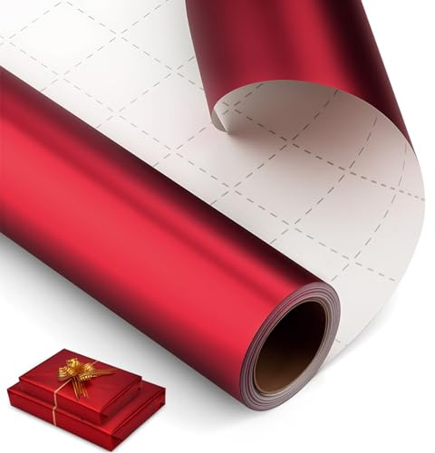 mawmuaw Presentpapper rött 10 m x 43 cm wrapping papper presentpapper bröllop för presentförpackningar födelsedag bröllop hantverk jul festliga dekorationer