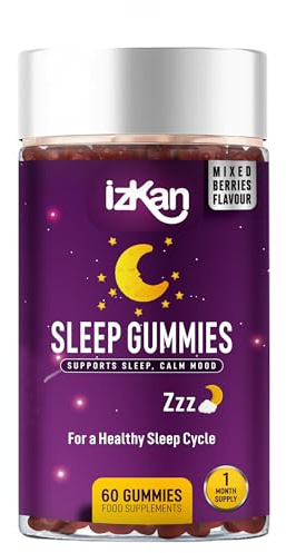 Sleep Supplement Gummies for Adults with Magnesium, L-Theanine, Passionflower Extract, Chewable Sleep Aid, Calm Mood Vegan 60 Gummies |Mixed Berry Flavour| (1)