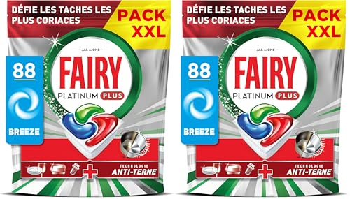 Fairy Platinum Plus Tablettes Lave-Vaisselle All In One Technologie Anti-terne, Regular, 88 Capsules, Nettoyage Optimal, Redonne De L’Éclat Et Prévient Le Calcaire (Lot de 2)