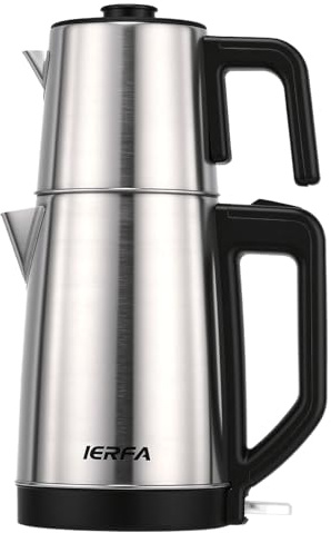 Smandy Théière Turque électrique, Ensemble de Théière Turque en Acier Inoxydable, Bouilloire à Double Pot, Infuseur, Fonction de Maintien au Chaud pour un thé Authentique
