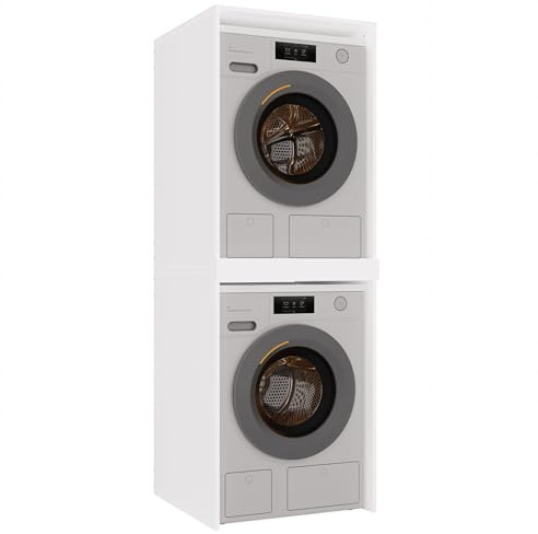 Mobile a Colonna per Lavatrice e Asciugatrice con Ripiano Rinforzato – Mobile Copri Elettrodomestici da Bagno/Lavanderia, Design Minimal, 64x180x64 cm, in Diversi Colori MLT3 (Bianco)
