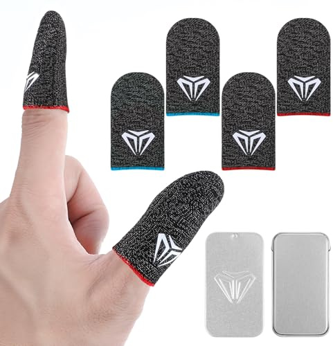Gjinxi 4 Stück Gaming Finger Thumb Sleeves Mobile Gaming Handschuhe Fingerlinge Silberfaser Touchscreen Daumenhülsen Fingerabdeckung Fingerhülse Daumenhülle für Handyspiele (Rot + Blau)