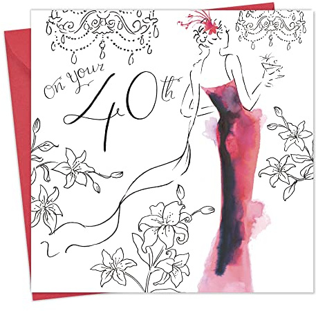 Twizler Glückwunschkarte zum 40. Geburtstag für Sie mit Swarovski-Kristall-Finish und einzigartigem Aquarell-Effekt - 40 Jahre alt - Geburtstagskarte zum 40.