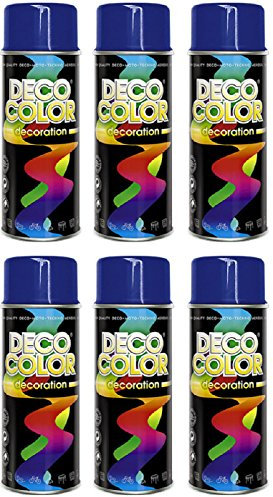 Deco Color 6er Sparpack DC Lackspray glänzend 400ml nach RAL freie Farbauswahl (6 Dosen in ultramarinblau glanz RAL 5002)