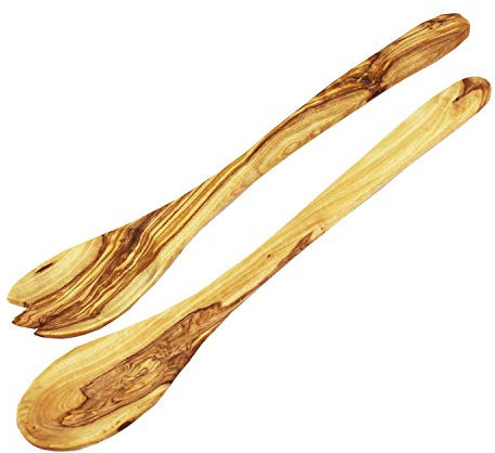 mitienda mit Liebe gemacht Couvert à Salade Bois d'olivier Marseille 36cm de Long, Accessoires Barbecue, Couverts, Couverts en Bois