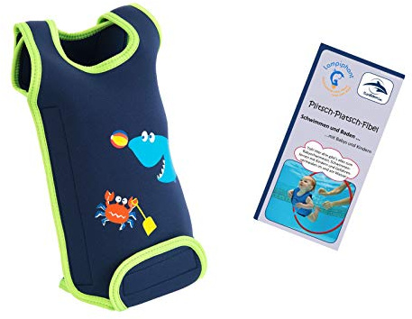 Lampiphant® + Konfidence Babywarma, Schwimm-Anzug | Wärmender Schwimm-Anzug, enthält Plitsch-Platsch-Fibel für das perfekte Bade-Erlebnis!