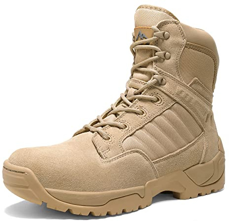 NORTIV 8 Botas Tácticas Militares para Hombre Policiales | Suela de Goma Duradera, Plantilla de EVA Acolchada, Piel Auténtica Resistente al Agua, Cremallera Lateral