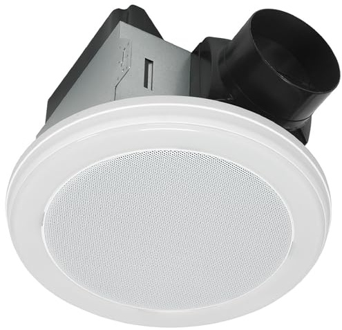 Homewerks 7130-18-BT Bathroom Fan with LED Light and Bluetooth Speaker 80 CFM 1.5 Sones White 4000 Kelvin CCT Light 600 Lumens