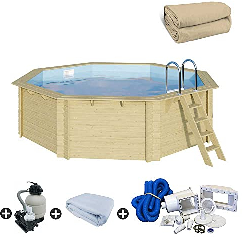 Trend - Juego de piscina de madera octágono (470 x 470 x 124 cm), color arena