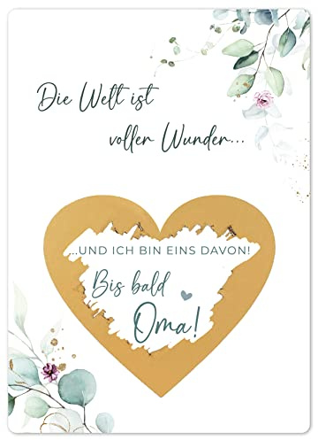 Joli Coon Rubbelkarte Du wirst Oma, Schwangerschaft verkünden | 350g Designerpapier, fühlbare UV-Lack-Veredelung, zur Schwangerschaftsverkündung, Premium-Papeterie