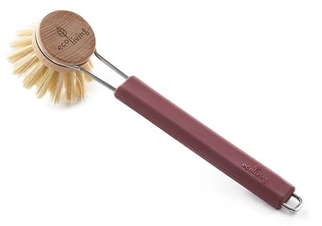 EcoLiving Non-Scratch NO Plastic Dish Brush (FSC Certified) – Cruelty-Free Dish Brush – Eco Friendly Washing Up Brush - Biodegradable and Made Sustainable Materials- Tough eco Dish Brush (Burgundy)