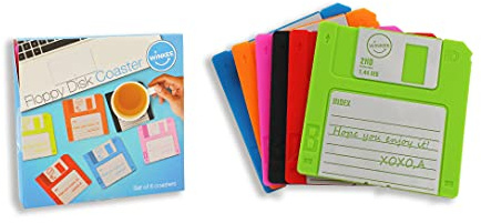 Winkee - 6 Retro Glasuntersetzer in Disketten Design Multicolor | Floppy Disk Coasters | Silikon Untersetzer für Gläser | Bierdeckel in Disketten Look | Geschenk für Weihnachten, Geburtstag, Party