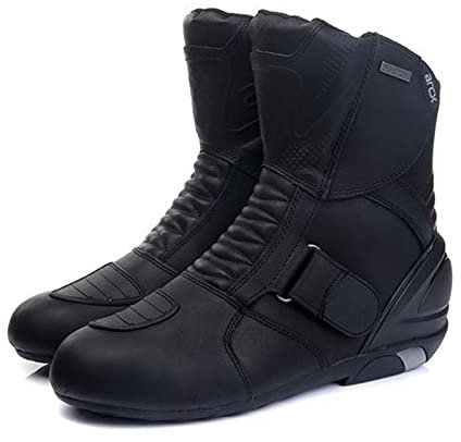 Sebasty Touring Motorradstiefel,City Road Stiefel,Kuhfell Motocross Road Racing Motorradschuhe,Moto Motorrad Reitstiefel,Black-42