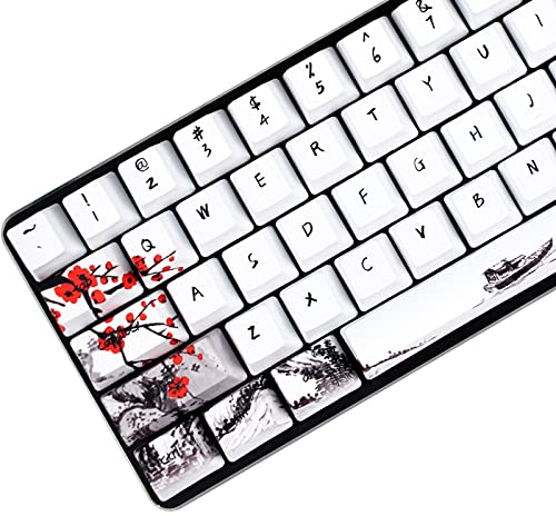 MOLGRIA Plum Blossom Keycaps Mechanical Gaming Keyboards, Custom PBT OEM Profile Key caps Japanese Style with Keycap Puller for Cherry MX 104/87/71/61 60 Percent Keyboard (Plum Blossom 71 EN)