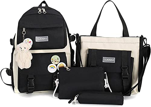 Upxiang SchulrucksackSet Rucksack Für Süßer Schulrucksack Mädchen Teenager Büchertasche Kawaii Schultasche Schulranzen Kinder Sommer Oder Die Schule, Schwarz, 31 x 44 x14 cm；