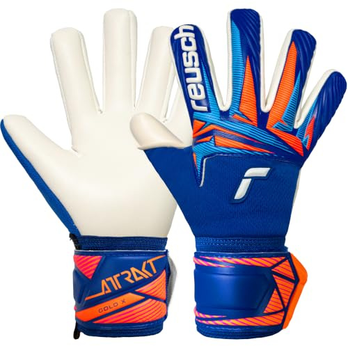 Reusch Profi Torwarthandschuhe Kinder | maximaler Grip & atmungsaktiv | perfekte Passform & Ballkontrolle, für Training & Spiel, für Natur- & Kunstrasen, Größe 5-8, Attrakt Gold X NC Junior