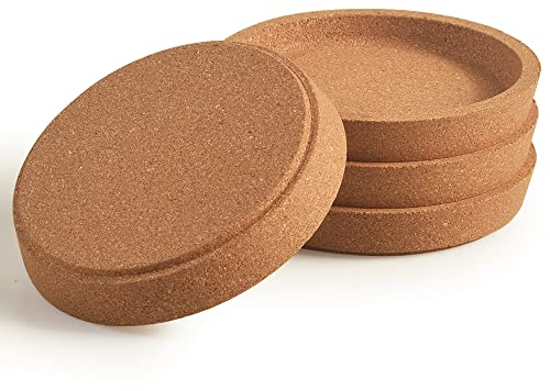 ionEgg Kork-Untersetzer, Etra dick mit steigendem Rand, wiederverwendbar, saugfähig, Becher-Untersetzer, stapelbar, 4 Stück