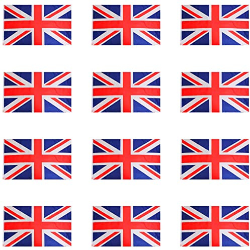 Bandera de Reino Unido, 3 x 2 pies, paquete de 12 unidades, bandera de Gran Bretaña con ojales, Día del Rey, VE, fiestas callejeras, eventos deportivos, decoración de eventos deportivos