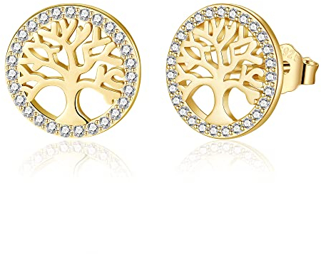 Jrêveinfini Árbol de la Vida Pendientes de Plata de Ley 925 - Oro y Plata, Pequeños, Antialérgicos e Hipoalergénicos para Mujer y Niña - Regalo Original para Cumpleaños y Mamá