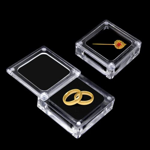 2 Stück kleine Acryl-Schmuckschatulle mit Deckel, klare Edelstein-Displaybox, Behälter mit automatischer Adsorption, transparenter Oberseite und Schwamm innen für Edelsteine, Halsketten, Armbänder