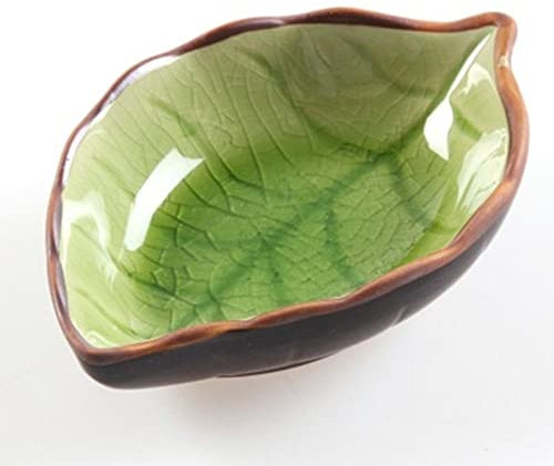 Gravy Boat Kitchen Bowl Sauce Boats Dish Creative Ice Crack Glaze Leaf Seasoning Soy Sauce Vinegar Small Plates Leaf Shape Saucer Salad Dressing Gravy Boat (Color : Green)