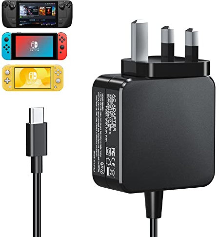 45W Switch Charger Steam Deck Charger, Support TV Mode 2 Hour Fast Charging 15V/3A AC Adapter with 6FT/1.8M Cable, 45W GaN Power Supply for Steam Deck/Switch/Lite/OLED/TV Dock/Pro Controller