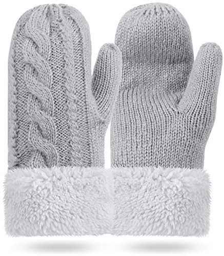 EBOOT Moufles d'Hiver en Laine Gants de Ski Tricotés sans Doigts Moufles de Cyclisme Chaudes Gants Chauffe-Poignets (Gris Clair)