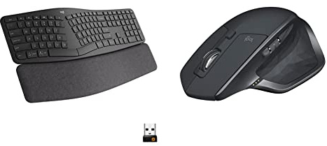 Logitech ERGO K860 Wireless Ergonomic Keyboard, Grey & MX Master 2S wireless mouse, version 2020, Bluetooth and 2.4GHz connection via Unifying USB receiver, grey