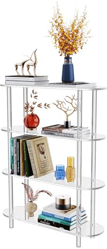 solaround Acryl Konsolentisch Schmal, Acryl Bücherregal mit offenem Regal, Freistehend (4 Etagen Transparent)
