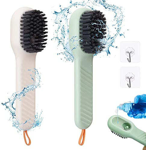 WQSS AOEIU 2Pcs Multifunctional Liquid Shoe Brush with Soap Dispenser and 2pcs hook up, Shoe Brush Use for Cleaning Shoe. Soft Bristle use for Cleaning Household Bathroom and Kitchen.(Green&White)