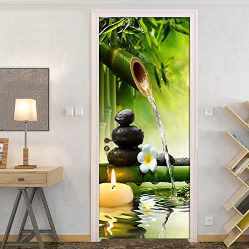 Adhesivo Puerta 3D Meditación Zen Bambú Verde Etiqueta De La Puerta Autoadhesivo Vinilos Murales Cartele Pegatinas De Pared Diy Decoraciones Para Puerta 77X200 Cm - Decoración De La Foto Del Cartel D