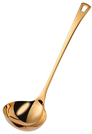 Mafier 4 oz. High Grade Kitchen Ladle Heavy Duty Soup Ladle 11 Inch Stainless Steel Cooking Ladle Kitchen Accessories for Stirring Portioning and Serving Soups Gravy Sauces Chili Stew and More(Gold)…