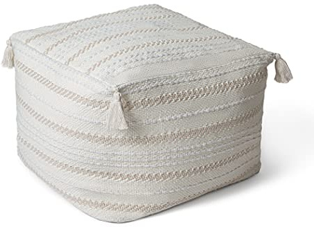 Paco Home In- & Outdoor Sitzsack Sessel Wohnzimmer Sitzkissen Hocker Sitzhocker Bodenkissen Fußhocker Pouf Ohne Füllung, Farbe:Beige Weiß, Größe:50x50x40