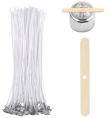 ALLAVA 50 Stück Kerzendochte für Kerzen,20cm Kerzendochte,Holz Dochthalter | Natürliche Bio Baumwolle, Vorgewachst mit Soja Wachs, Kerzen Docht für Die Kerzenherstellung Candle DIY Weihnachten