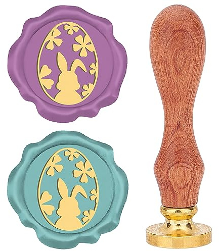 CRASPIRE Osterei Mit Kaninchen-Wachssiegelstempel, 25 mm, Blumen-Siegelwachsstempel, Retro-Palisandergriff, Abnehmbarer Messingkopf Für Ostern, Party, Hochzeit, Einladungen, Weihnachten, Erntedankfest